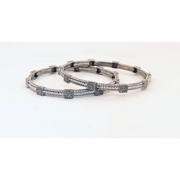 Leslie 925 Sterling Silver Textured Bangles Set • Size 8” • Estate Jewelry - Picture 2 of 8